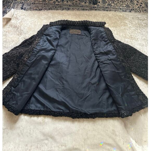 Vintage Persian lamb cable knit sleeves wool jacket coat vest black woman SZ L - Picture 7 of 16
